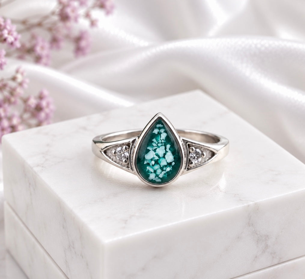 Sterling Silver Teardrop Memorial Ring - Size U only