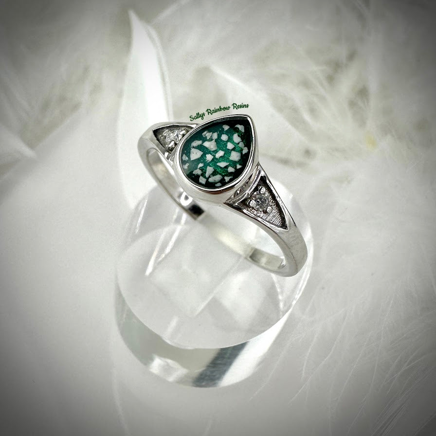9ct Yellow/White/Rose Gold CZ Teardrop Ring