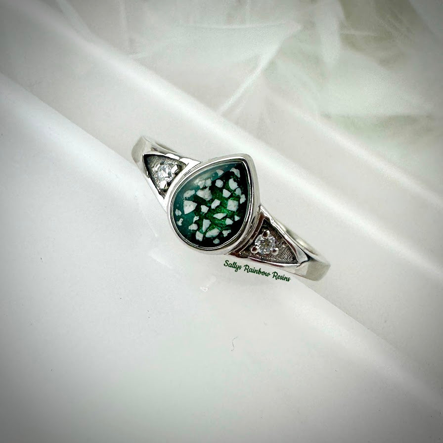 9ct Yellow/White/Rose Gold CZ Teardrop Ring