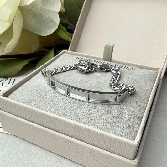 Stainless Steel 3 section Curb Memorial Bracelet