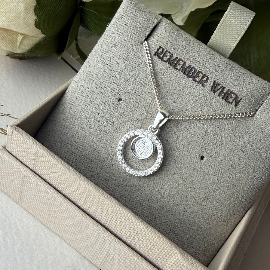 Sterling Silver Crystal Surround Halo Memorial Pendant