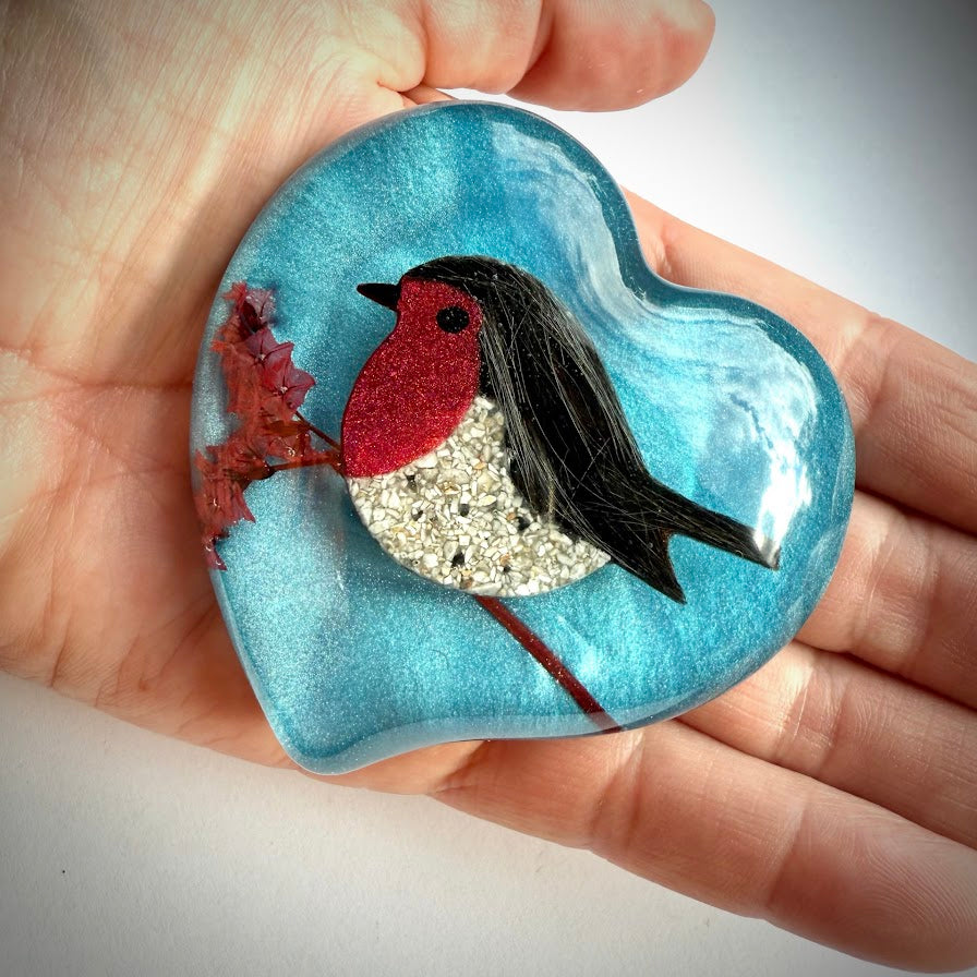 Wavy Heart Robin Paperweight