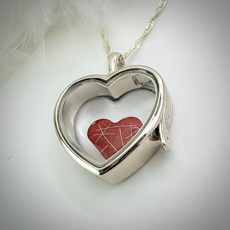 LRG Heart glass and .925 Silver locket & Heart Charm