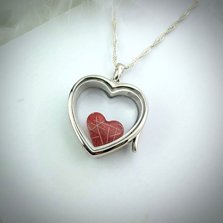 LRG Heart glass and .925 Silver locket & Heart Charm