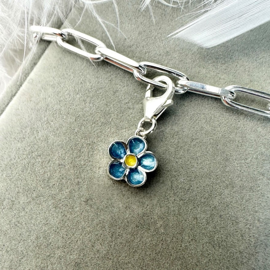 Sterling Silver Clip On Forget Me Not/Flower Bracelet Memorial Charm