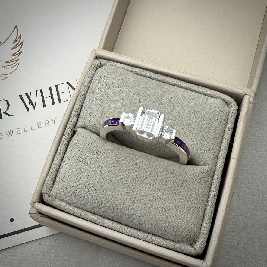 .925 Sterling Silver Emerald Cut Solitaire Memorial Ring