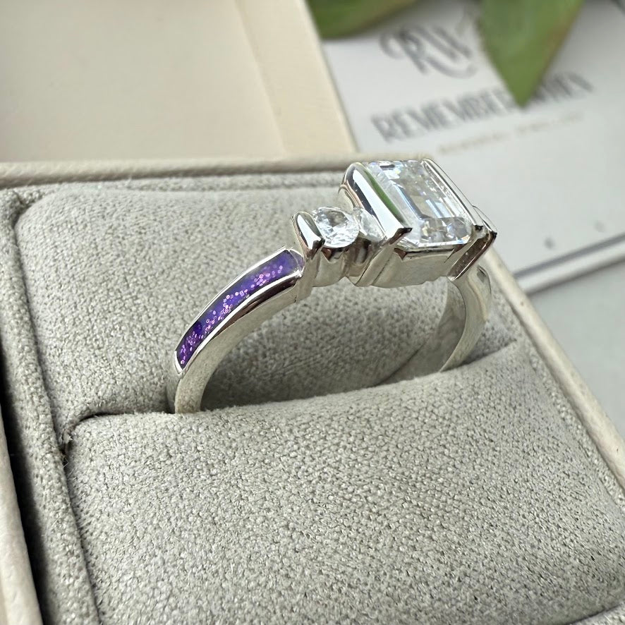 .925 Sterling Silver Emerald Cut Solitaire Memorial Ring