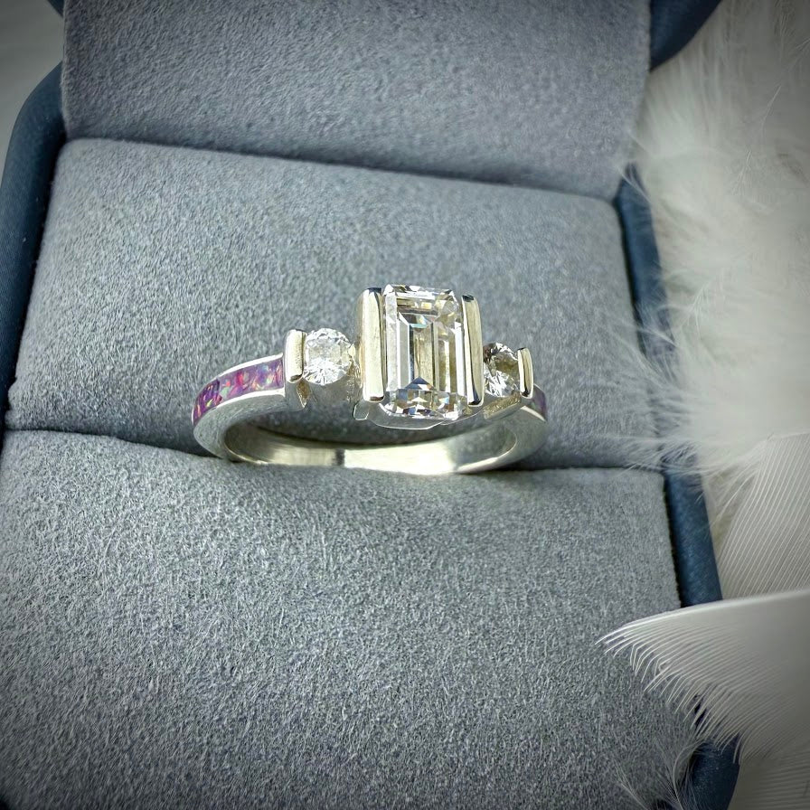 .925 Sterling Silver Emerald Cut Solitaire Memorial Ring