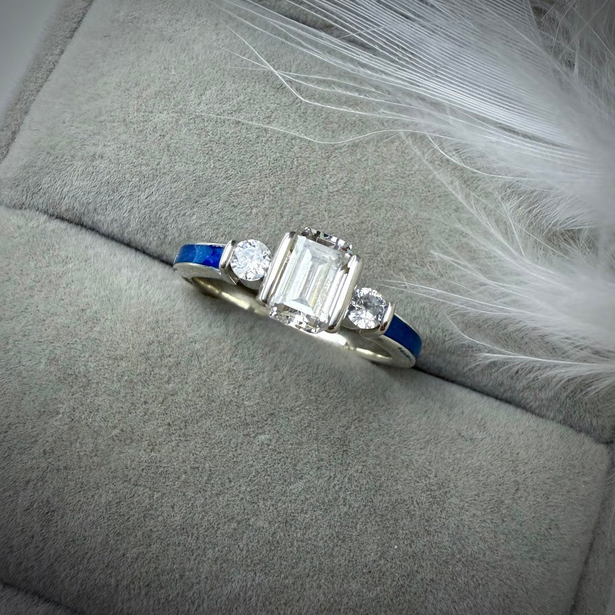 .925 Sterling Silver Emerald Cut Solitaire Memorial Ring