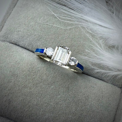 .925 Sterling Silver Emerald Cut Solitaire Memorial Ring