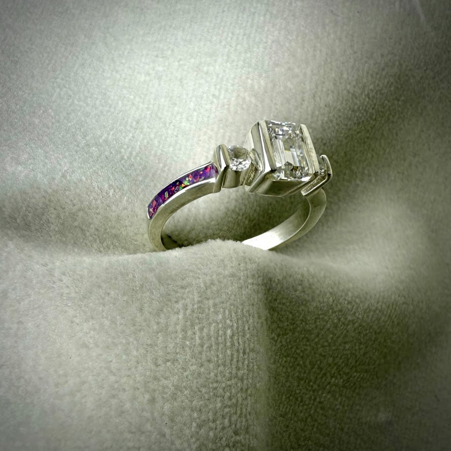 .925 Sterling Silver Emerald Cut Solitaire Memorial Ring