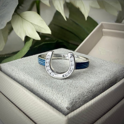 .925 Sterling Silver Horse Shoe Crystal Ring