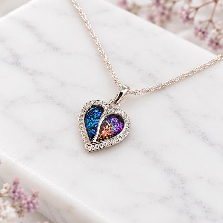 Sterling Silver CZ Split Heart Pendant