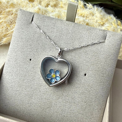 Sterling Silver and Glass Large Floating Forget Me Not Locket