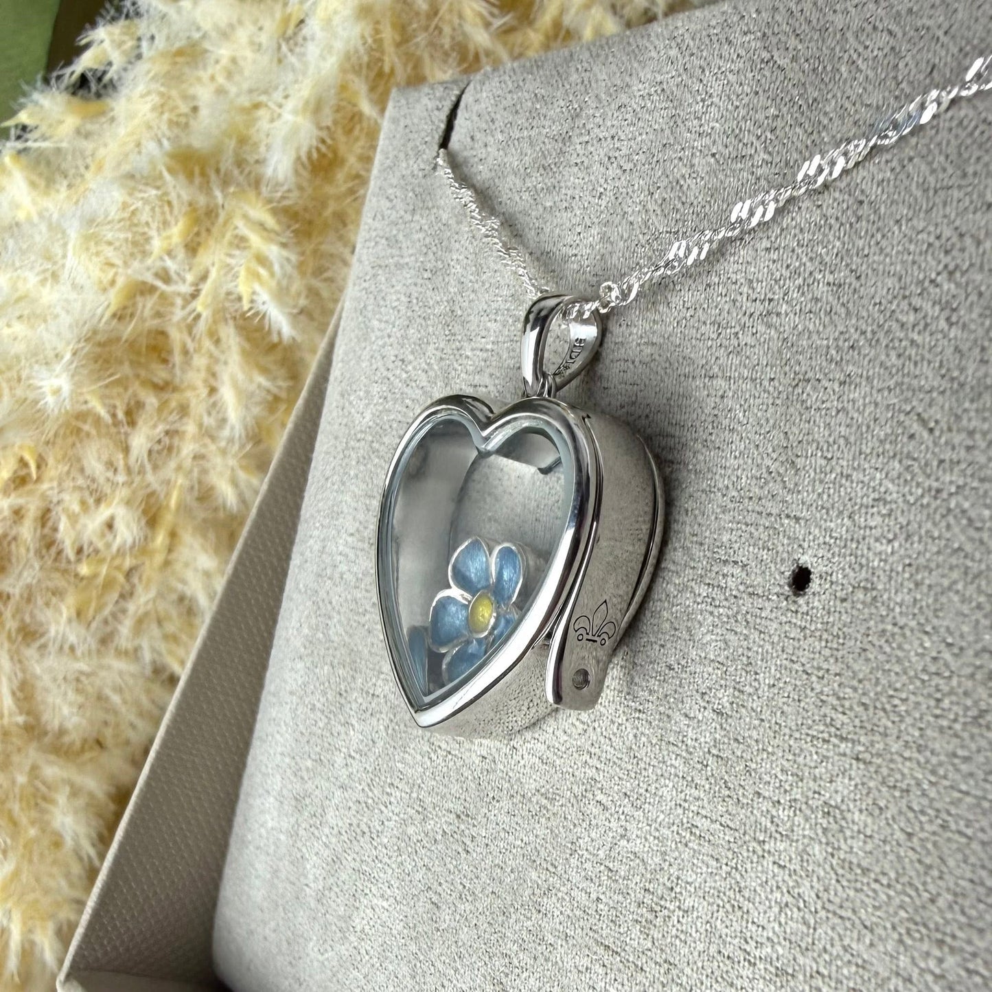 Sterling Silver and Glass Large Floating Forget Me Not Locket