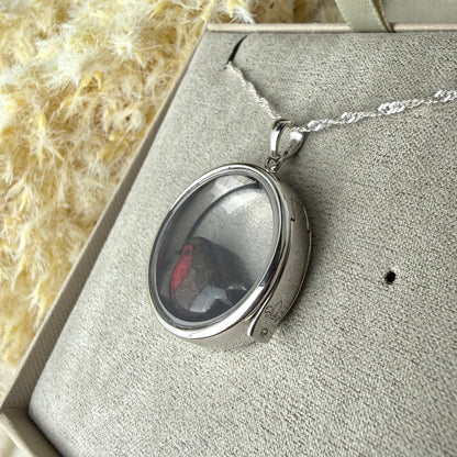 Sterling Silver Glass Round Floating Robin Locket