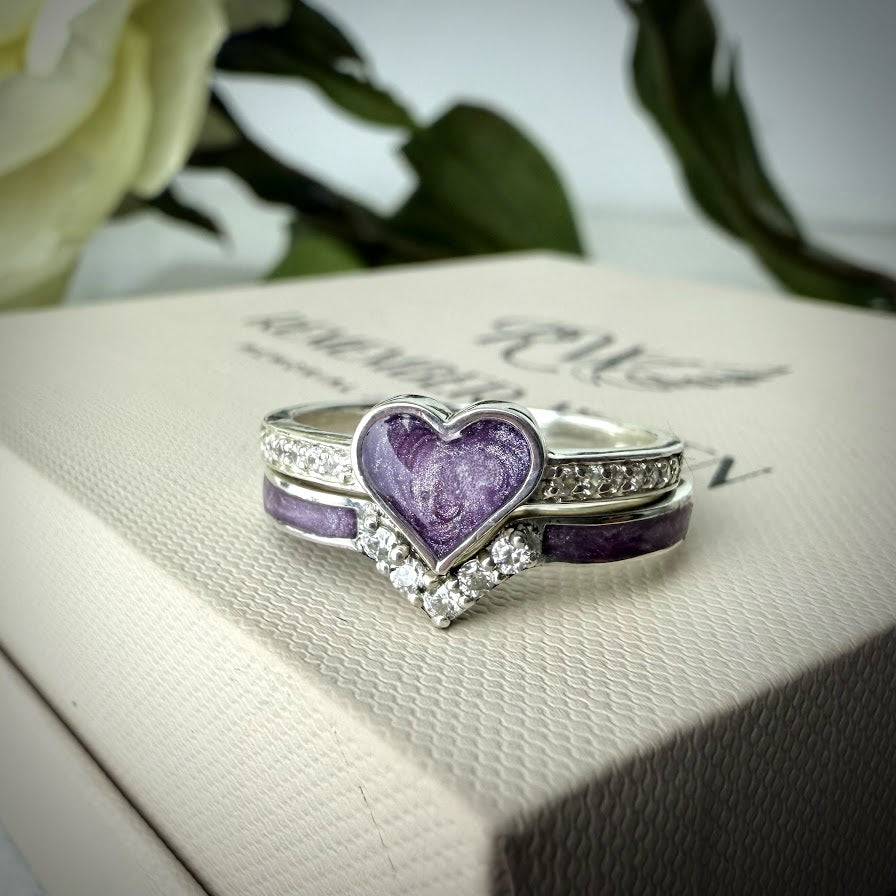 Crystal Heart Double Stacker Memorial Ring