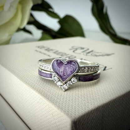 Crystal Heart Double Stacker Memorial Ring