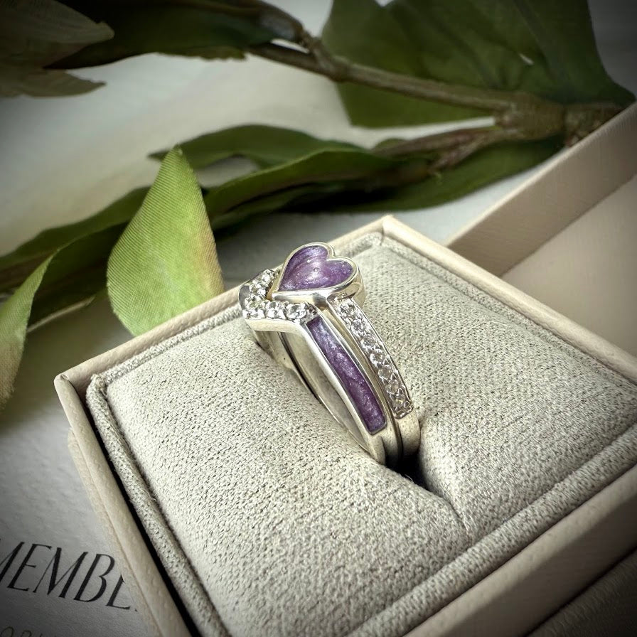 Crystal Heart Double Stacker Memorial Ring
