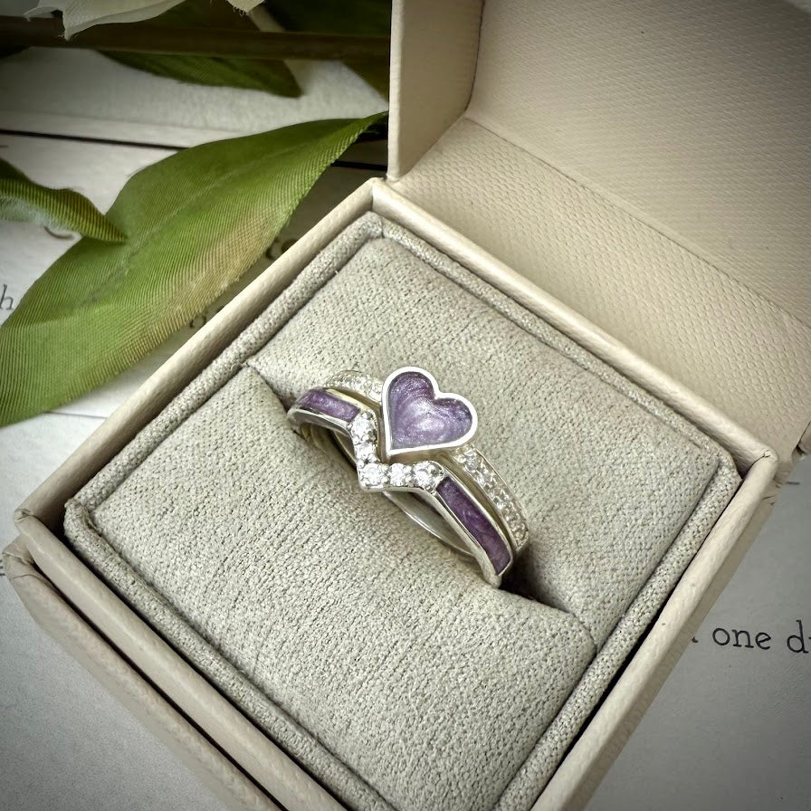 Crystal Heart Double Stacker Memorial Ring