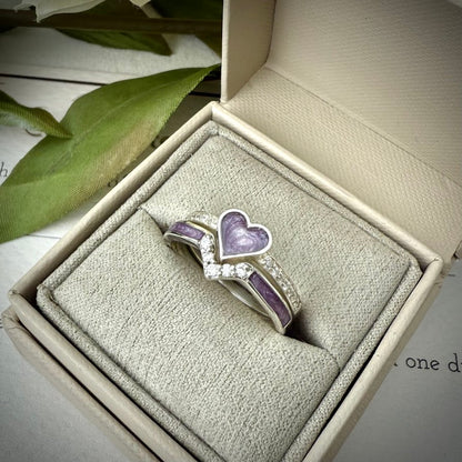 Crystal Heart Double Stacker Memorial Ring