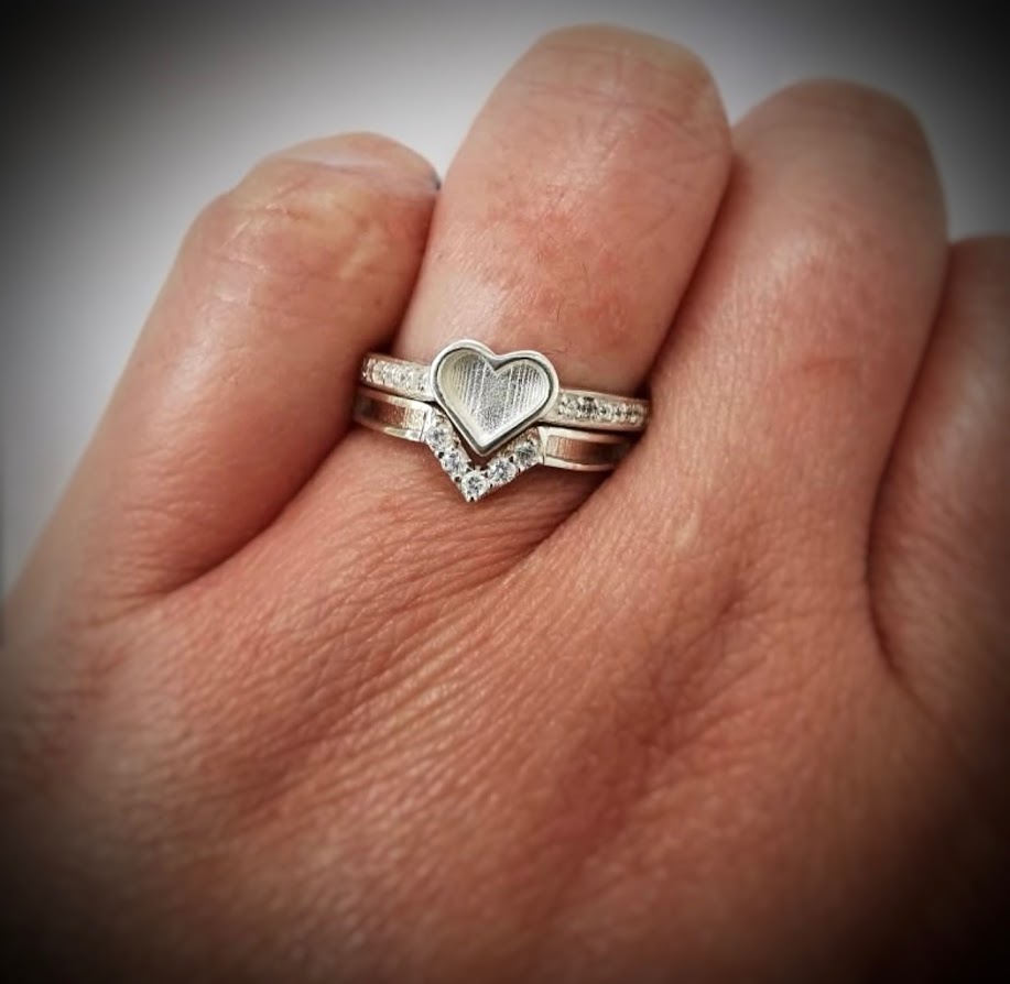 Crystal Heart Double Stacker Memorial Ring