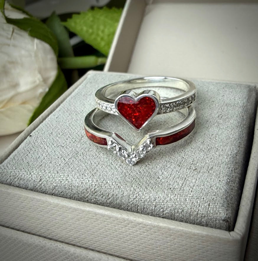 Crystal Heart Double Stacker Memorial Ring