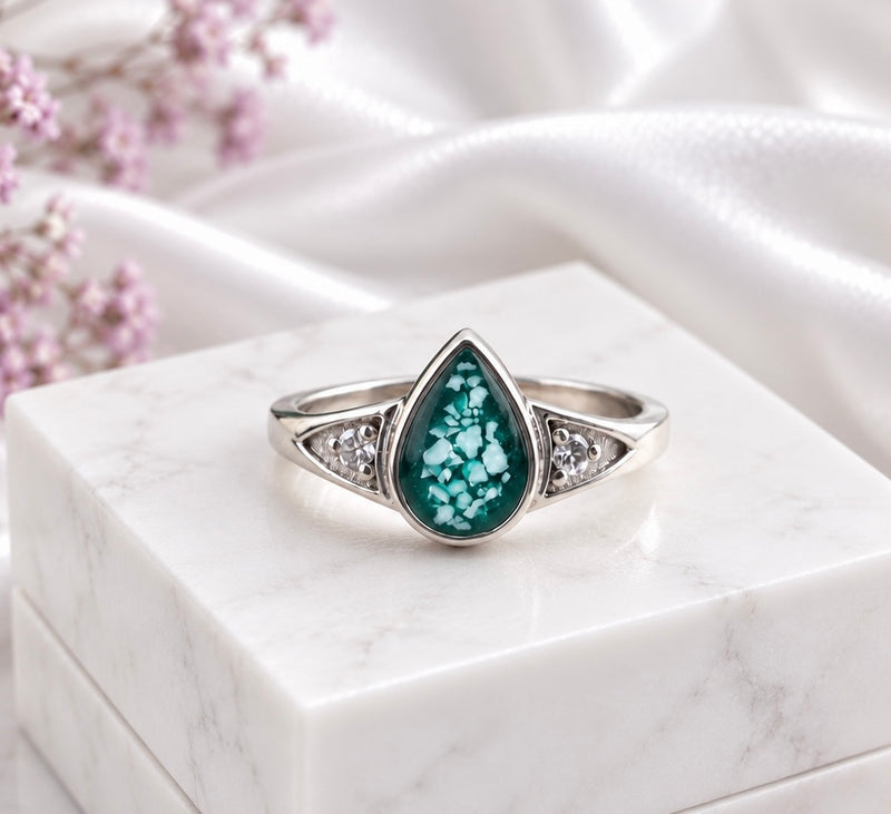 Sterling Silver Teardrop Memorial Ring - Size U only