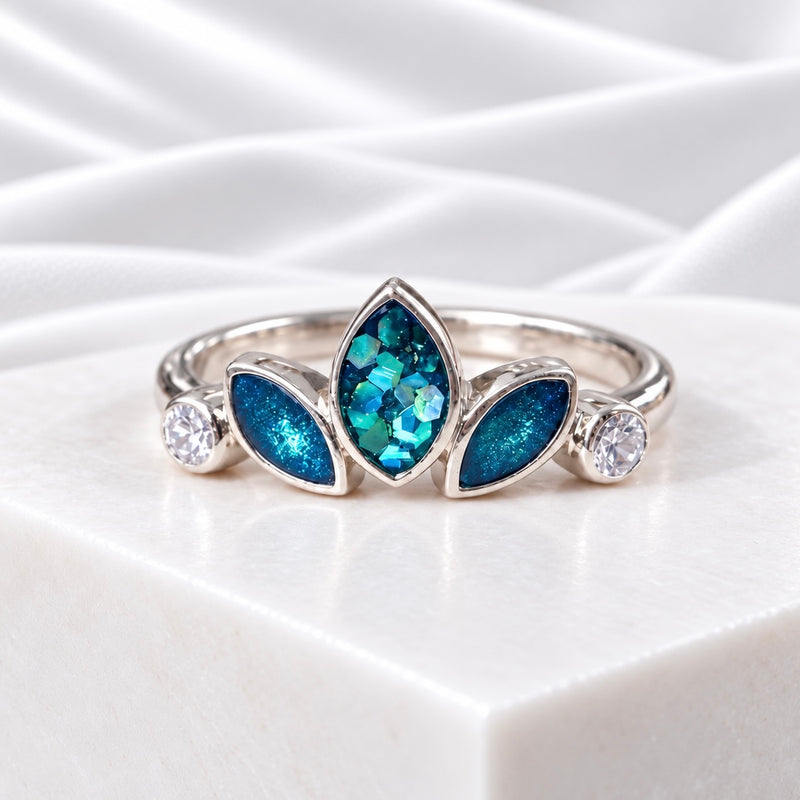 Sterling Silver Trilogy Marquise Memorial Ring - Size Q Only