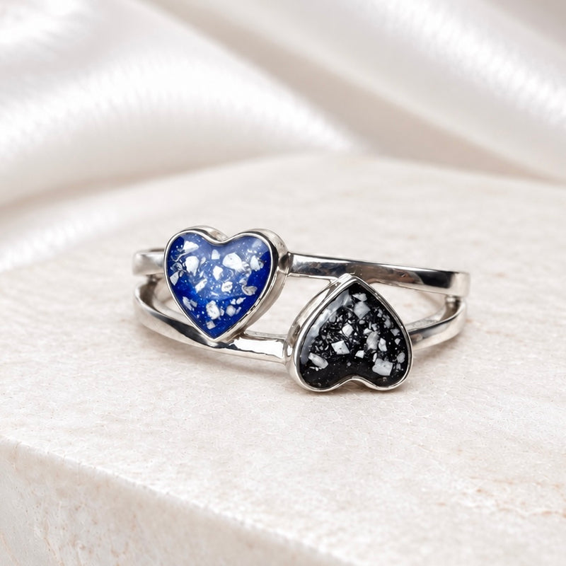 Sterling Silver Double Heart Memorial Ring - Size Q Only