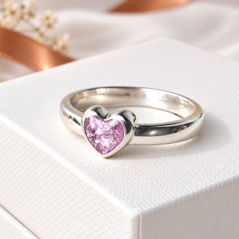 Sterling Silver Classic Heart Memorial Ring - Size R Only