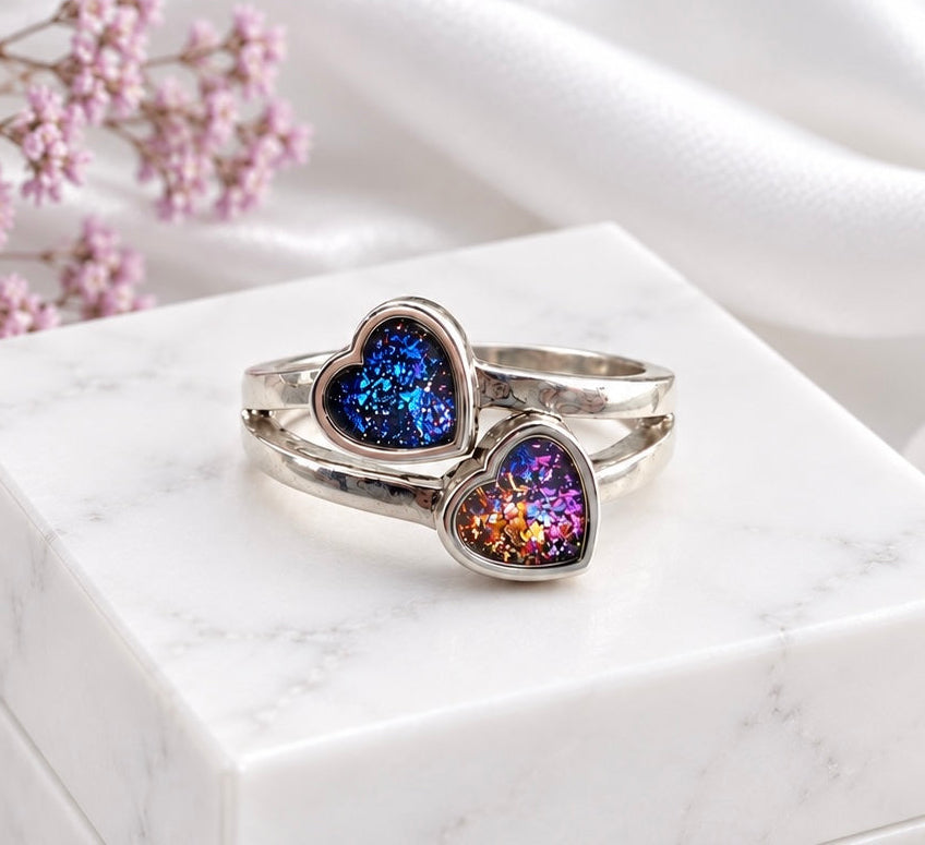 Sterling Silver Double Heart Memorial Ring - Size P Only