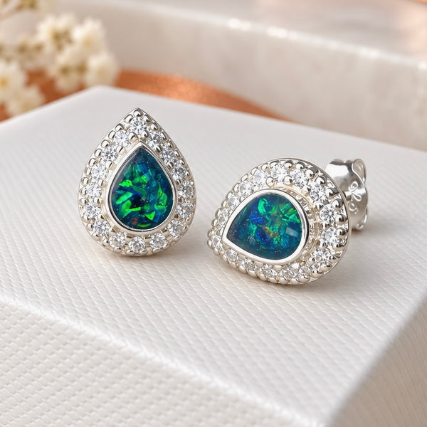Sterling Silver CZ Teardrop Stud Earrings