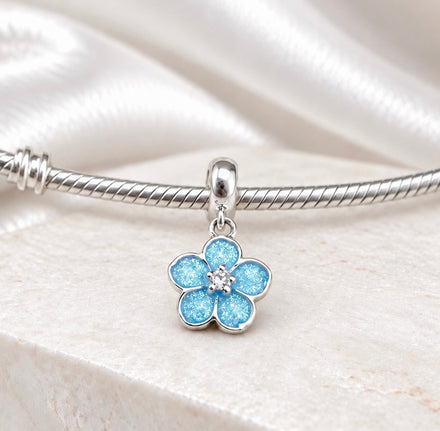 Sterling Silver Dangle Forget Me Not Bracelet Charm