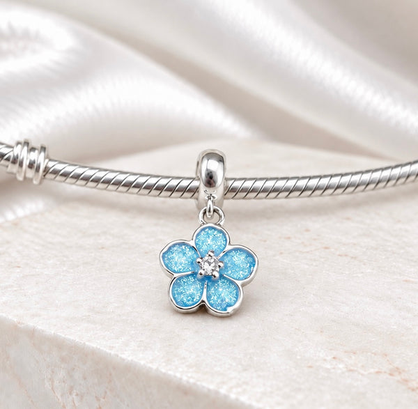 Sterling Silver Dangle Forget Me Not Bracelet Charm