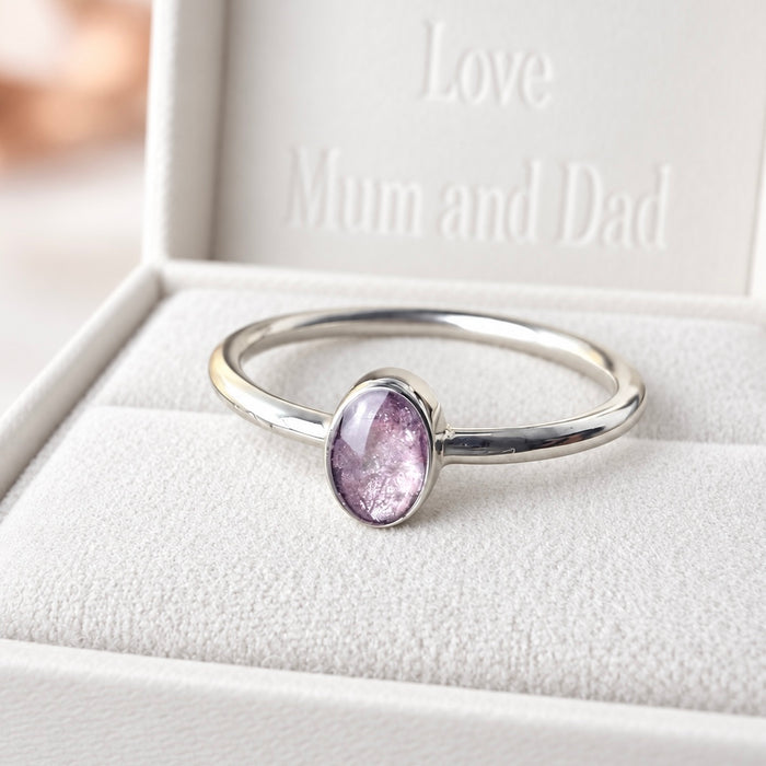 Sterling Silver Petite Oval Memorial Ring - Size P Only