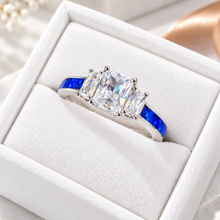 Sterling Silver Triple Emerald Cut Ring