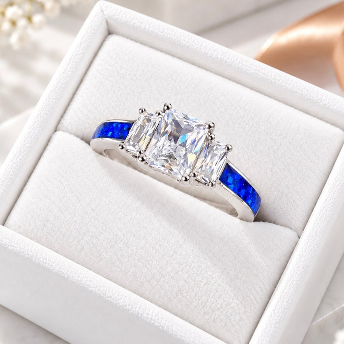 Sterling Silver Triple Emerald Cut Ring