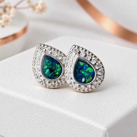 Sterling Silver CZ Teardrop Stud Earrings
