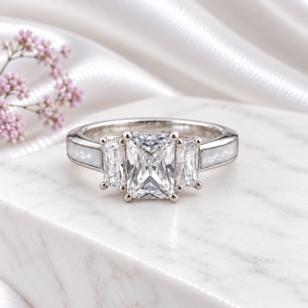 Sterling Silver Triple Emerald Cut Ring