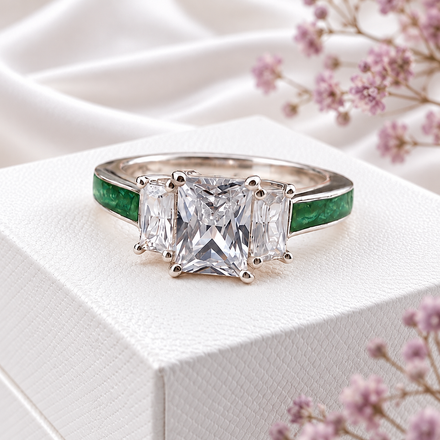 Sterling Silver Triple Emerald Cut Ring