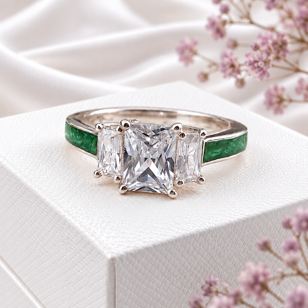 Sterling Silver Triple Emerald Cut Ring