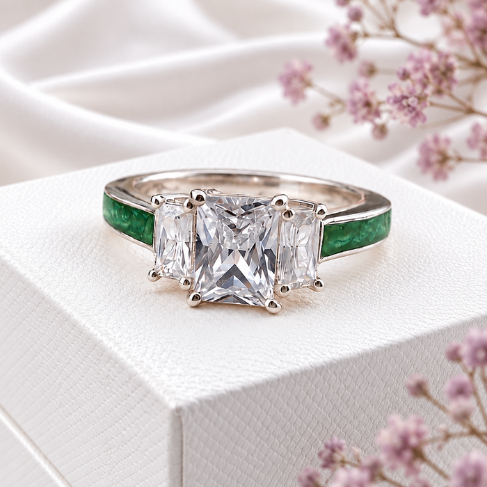 Sterling Silver Triple Emerald Cut Ring