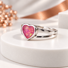 Sterling Silver Double Band Heart Memorial Ring - Size Q Only