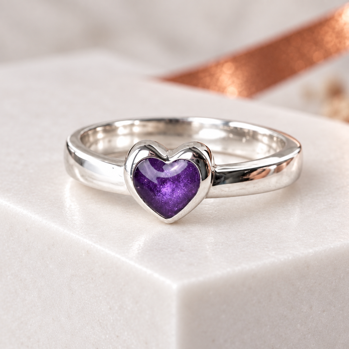 Sterling Silver Classic Heart Memorial Ring - Size R Only