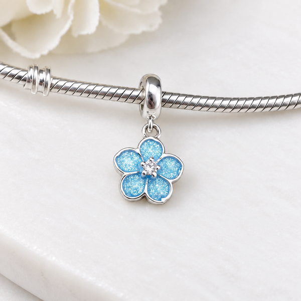 Sterling Silver Dangle Forget Me Not Bracelet Charm