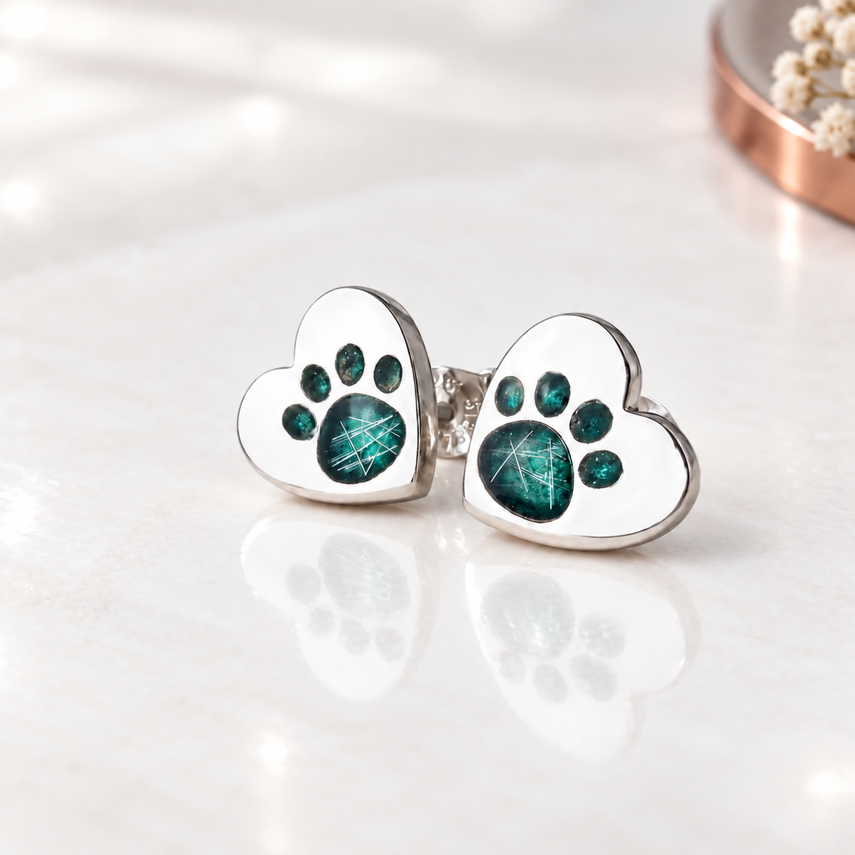 Sterling Silver Heart Paw Stud Earrings
