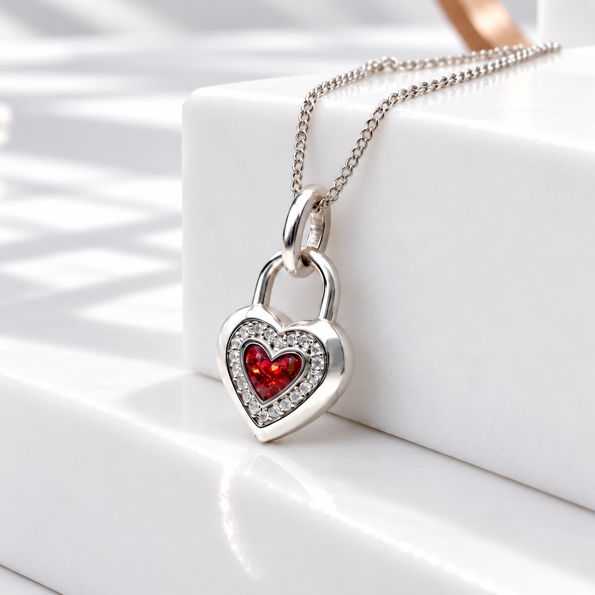 Sterling Silver Heart Lock Pendant
