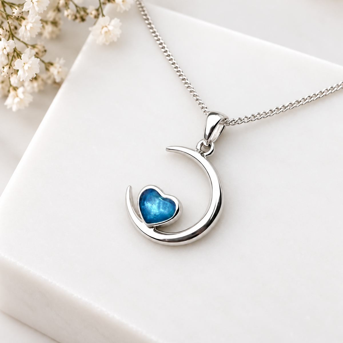 Sterling Silver Heart Moon Pendant