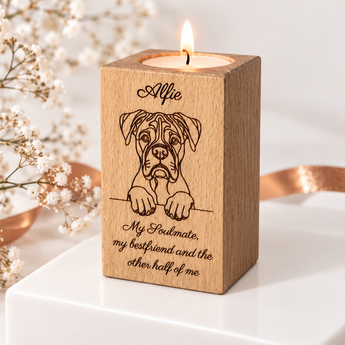 Engraved Wooden Tall Memorial Candle